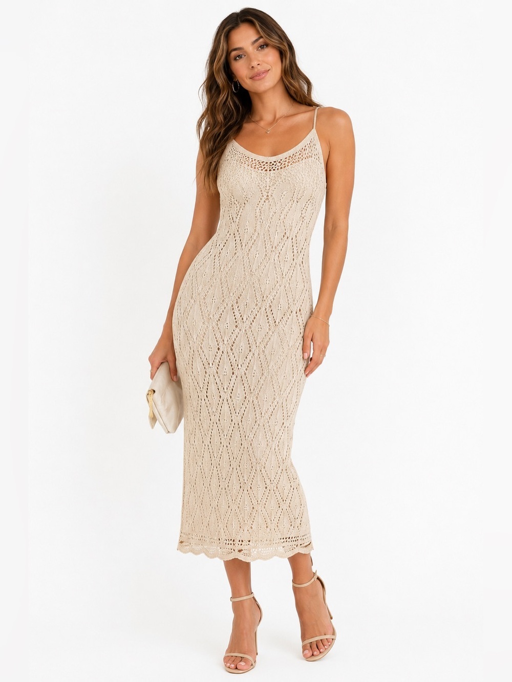 Freshman 1996 Cream Crochet Knit Gold Shimmer Midi Dress Sz S Cottagecore Boho